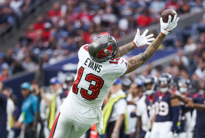Tampa Bay Buccaneers wide receiver Mike Evans (13) attempts to make a reception during the first quarter against the Houston Texans at NRG Stadium.